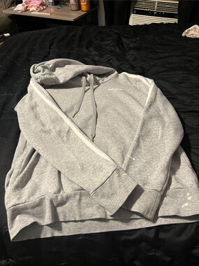 adidas Light Gray Hooded Pullover with Contrast Piping